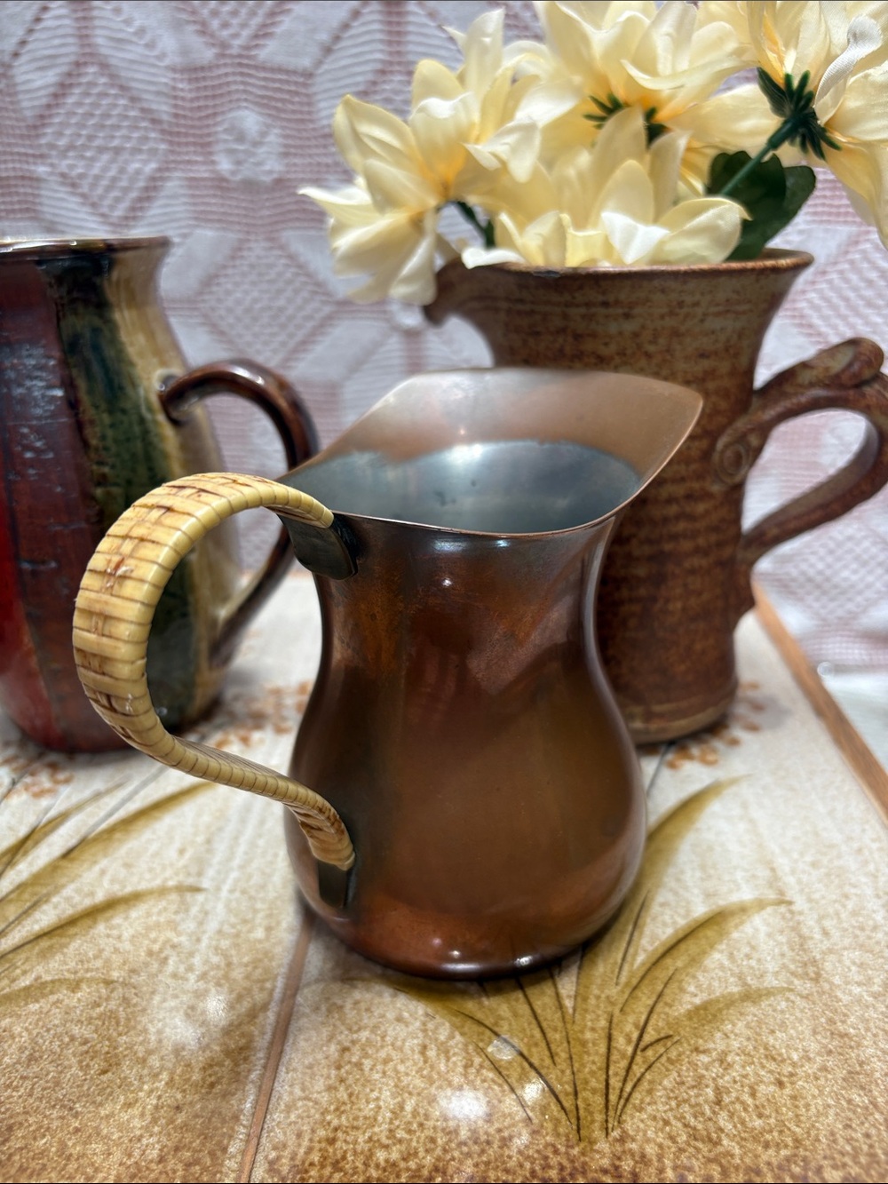 Copper-Tone Ceramic Pitcher Trio - Rustic Brown & Tan - Picture 14 of 16